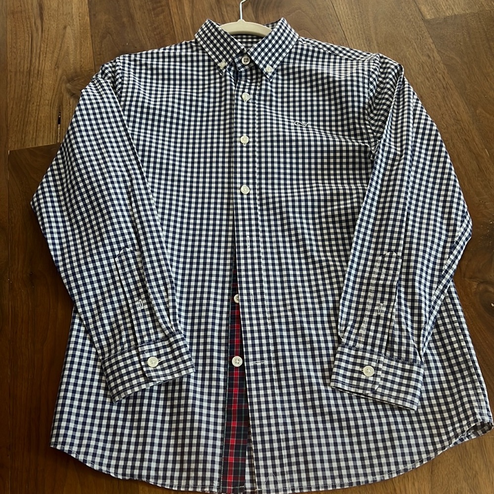 Vineyard Vines Blue and White Checked Button-down 12y